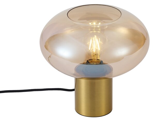 Designová stolní lampa mosazná s jantarovým sklem - Umbrella