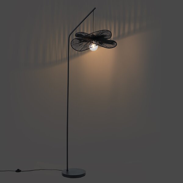 Art Deco stojací lampa černá s černým stínidlem - Nest