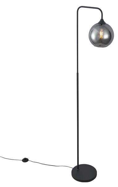 Art Deco stojací lampa černá s kouřovým sklem - Sandra