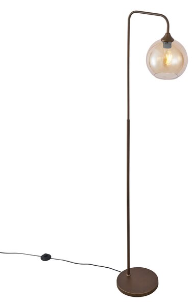 Art Deco stojací lampa tmavě bronzová s jantarovým sklem - Sandra
