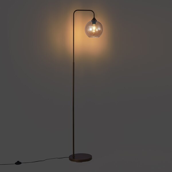 Art Deco stojací lampa tmavě bronzová s jantarovým sklem - Sandra