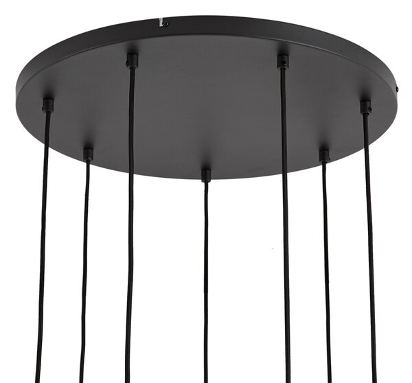 Moderní závěsné svítidlo černé s bílým sklem kulaté 7-světelné - Misty