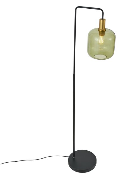 Hotelová elegantní stojací lampa černá a zlatá se zeleným sklem - Zuzanna