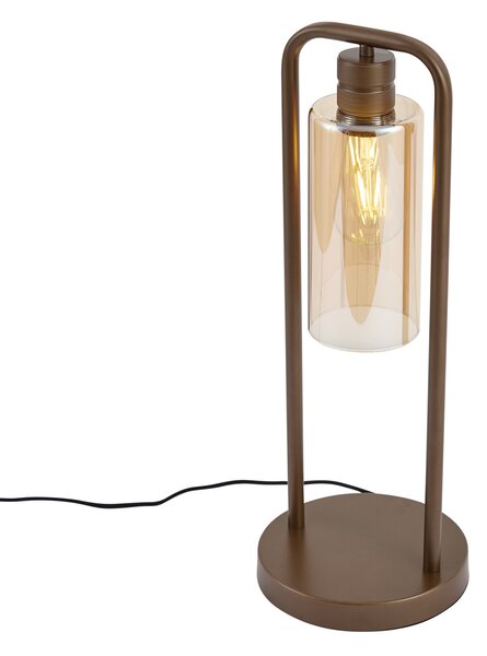 Stolní lampa Hotel Chic tmavě bronzová s jantarovým sklem - Stavelot
