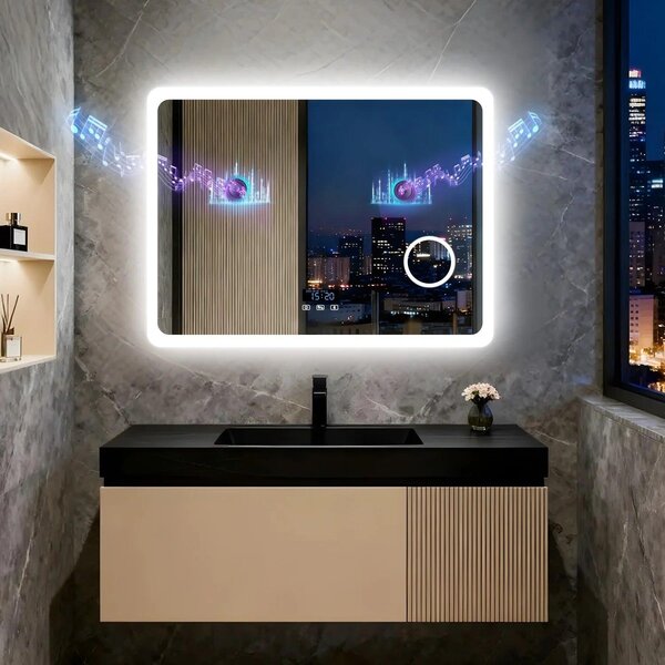 LED zrcadlo do koupelny - Zrcadlo s osvětlením - Zrcadlo na líčení - Zvětšovací zrcadlo - Bluetooth zrcadlo - 80x60 cm