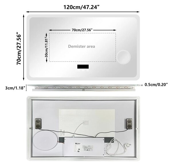 LED zrcadlo do koupelny - Zrcadlo s osvětlením - Zrcadlo na líčení - Zvětšovací zrcadlo - Bluetooth zrcadlo - 80x60 cm