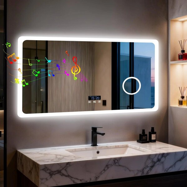 LED zrcadlo do koupelny - Zrcadlo s osvětlením - Zrcadlo na líčení - Zvětšovací zrcadlo - Bluetooth zrcadlo - 80x60 cm