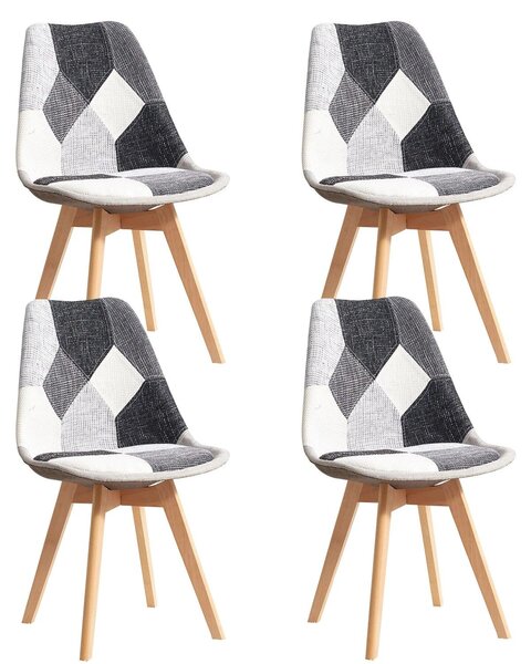 Židle do jídelny s patchworkovým vzorem - designová židle s lněnou potahovou látkou - kompaktní rozměry - retro styl
