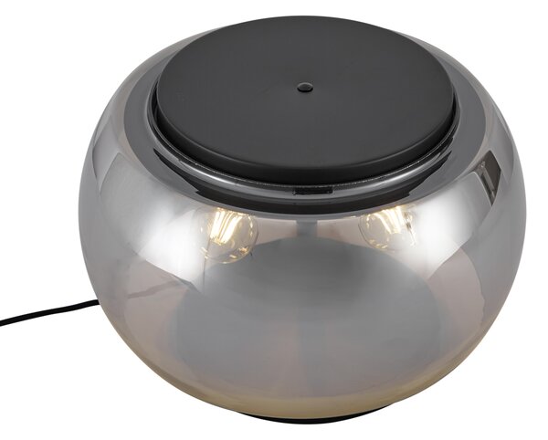 Designová stolní lampa černá s kouřovým sklem 3-světla - Bino