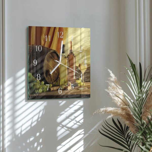 Skleněné hodiny Vinný sud zskb-30x30-00084920