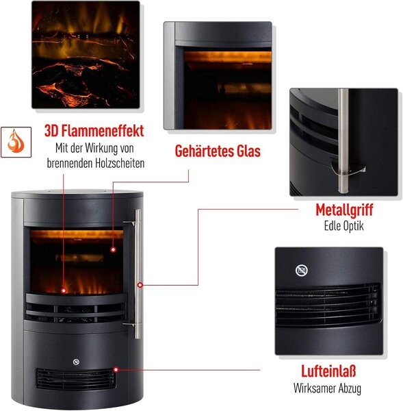 Elektrické krbové topidlo – Elektrický krb – Samostatně stojící krb – Atmosférické topení – Ohniště