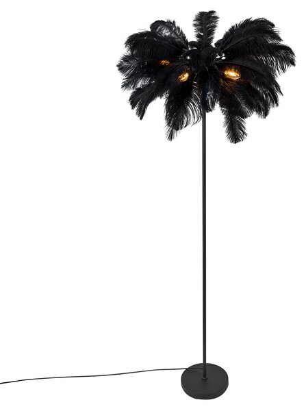 Art Deco stojací lampa černá s černým peřím - Peahen