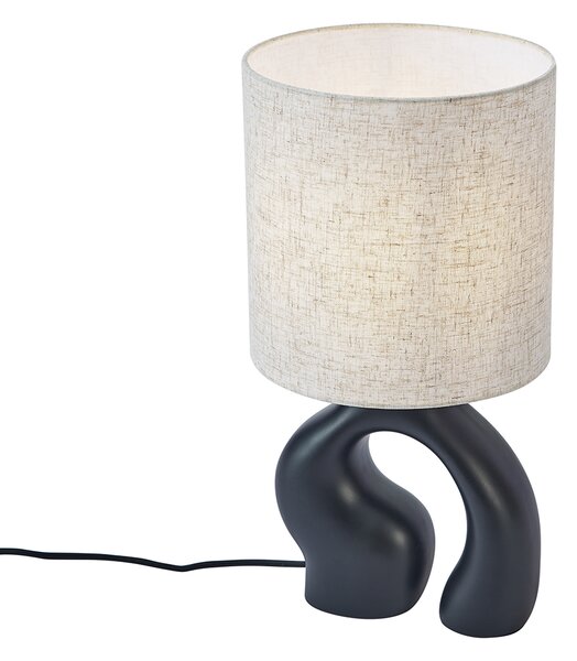 Japandi stolní lampa černá s lněným stínidlem - Dahlia