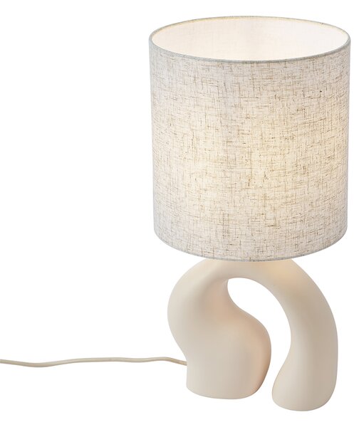 Japandi stolní lampa béžová s lněným stínidlem - Dahlia