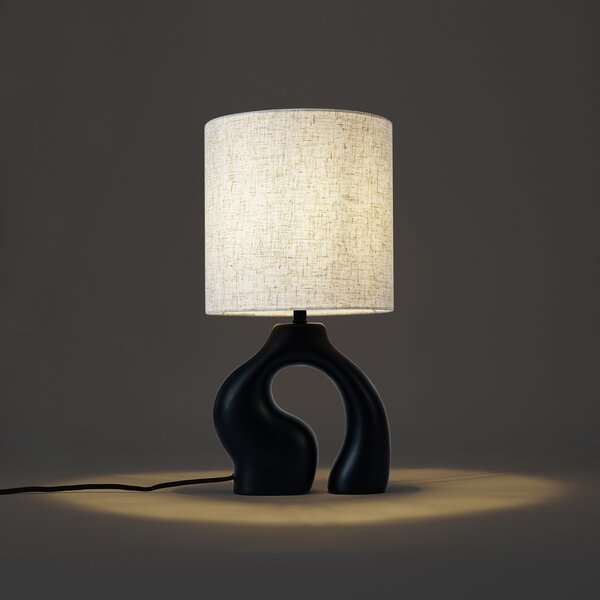 Japandi stolní lampa černá s lněným stínidlem - Dahlia