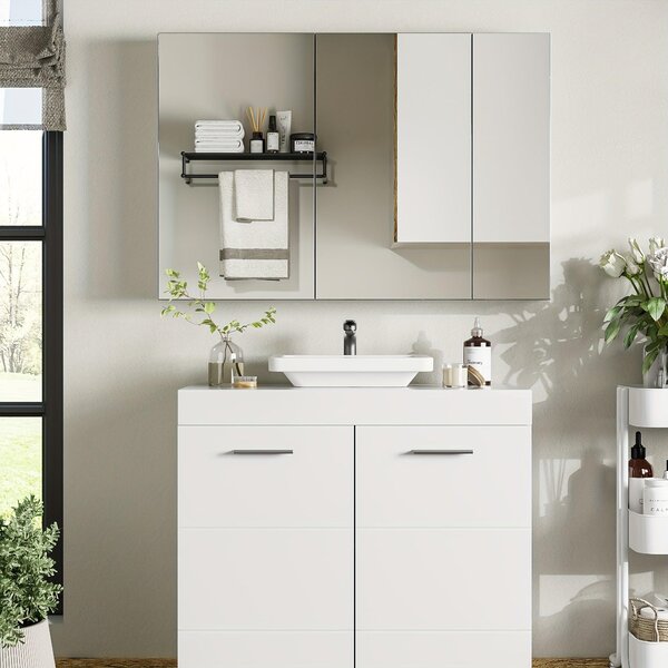 Zrcadlo do koupelny - Zrcadlová skříňka - Nástěnná skříňka - Úložná skříňka - Koupelnová skříňka - Dřevo odolné vůči vlhkosti