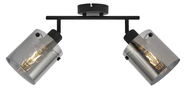 Designový stropní reflektor černý s kouřovým sklem 2-světla - Domo