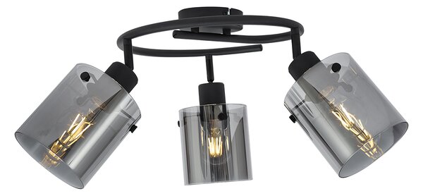 Designové stropní bodové svítidlo černé s kouřovým sklem kulaté 3-světelné - Domo
