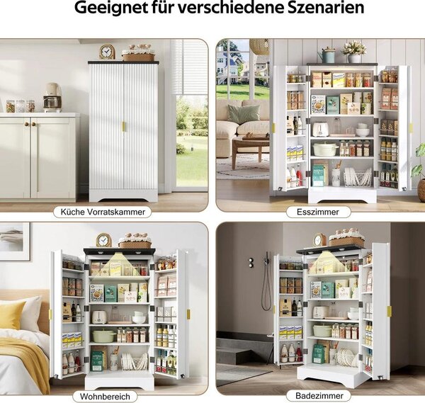 Skříňka do kuchyně - Úložná skříň - Malá skříňka - Komoda - Nábytek do obývacího pokoje - Bílá barva - LED osvětlení s senzorem