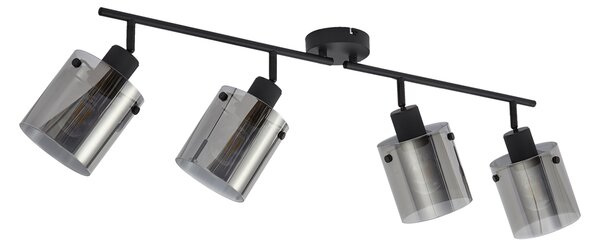 Designové stropní bodové svítidlo černé s kouřovým sklem 4-světelné - Domo