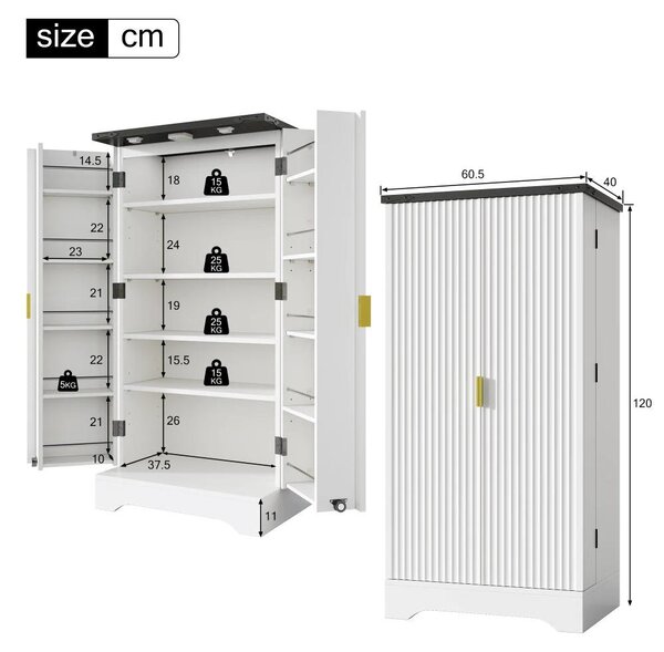 Skříňka do kuchyně - Úložná skříň - Malá skříňka - Komoda - Nábytek do obývacího pokoje - Bílá barva - LED osvětlení s senzorem
