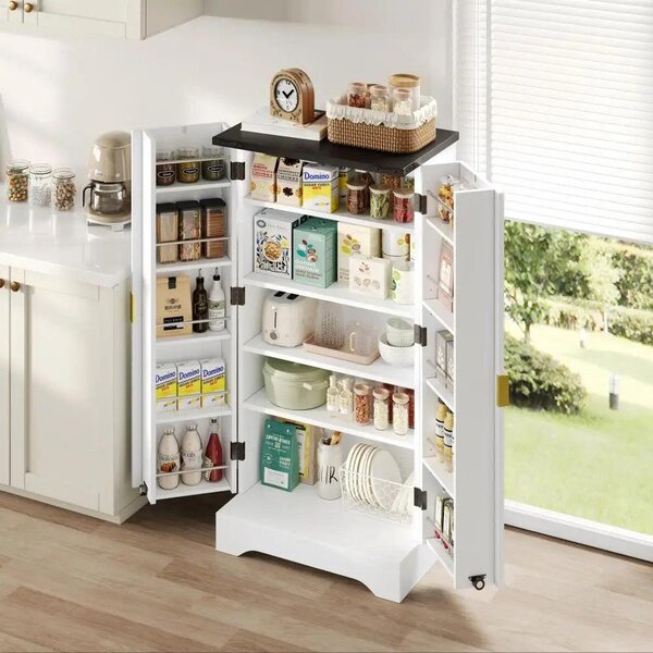 Skříňka do kuchyně - Úložná skříň - Malá skříňka - Komoda - Nábytek do obývacího pokoje - Bílá barva - LED osvětlení s senzorem