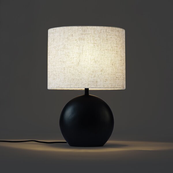 Japandi stolní lampa černá s lněným stínidlem - Timo