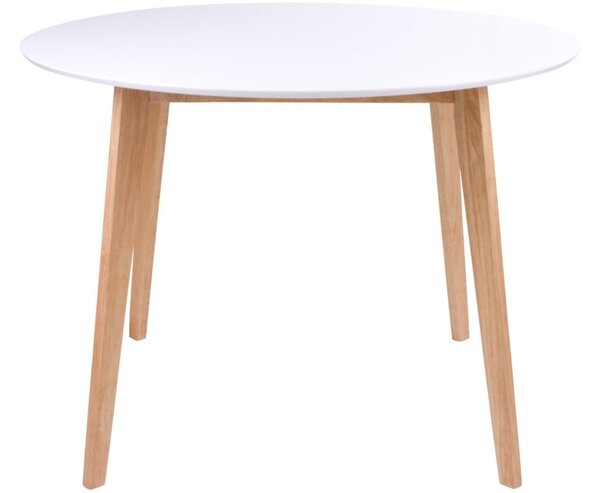 Nordic Living Bílý dřevěný kulatý jídelní stůl Vinay 105 cm s přírodní podnoží