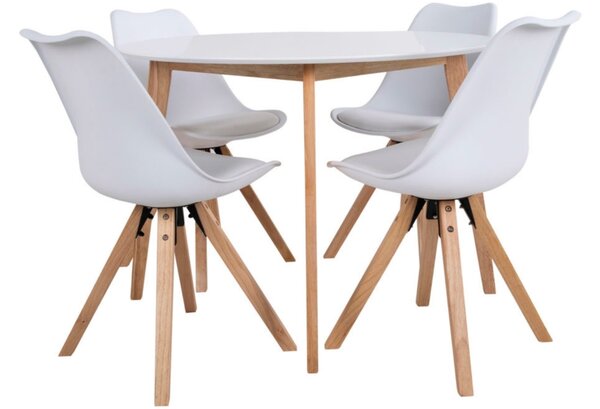 Nordic Living Bílý dřevěný kulatý jídelní stůl Vinay 105 cm s přírodní podnoží