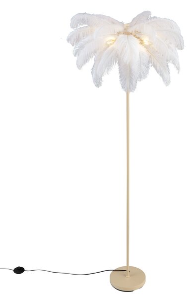 Art Deco stojací lampa béžová s bílými pírky - Peahen