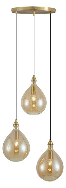 Moderní závěsné svítidlo zlaté s jantarovým sklem 3-světelné - Traditional