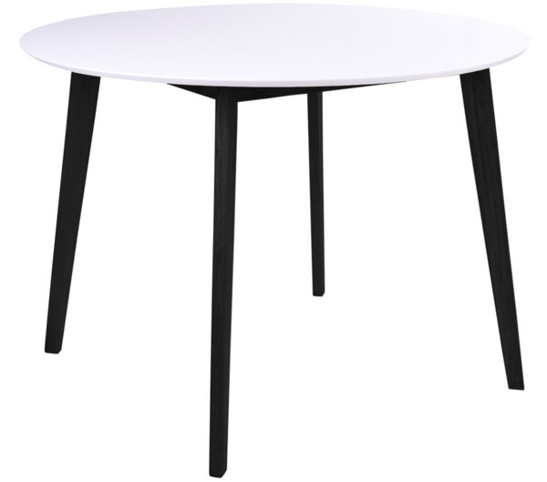Nordic Living Bílý dřevěný kulatý jídelní stůl Vinay 105 cm s černou podnoží
