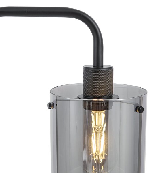 Designová stojací lampa černá s kouřovým sklem - Domo