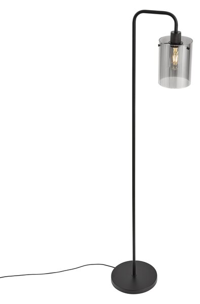 Designová stojací lampa černá s kouřovým sklem - Domo