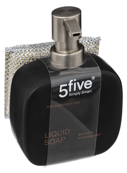 Dávkovač mýdla Five, černá/s prvky v barvě nerez, 400 ml