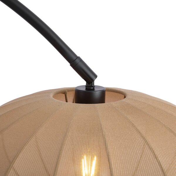 Japandi oblouková stojací lampa černá s hnědým stínidlem - Bida