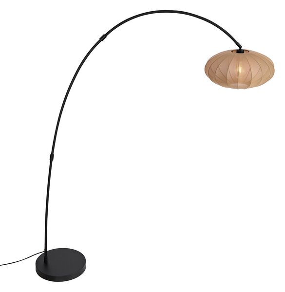 Japandi oblouková stojací lampa černá s hnědým stínidlem - Bida