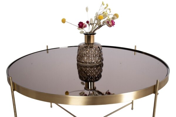 Nordic Living Zlatý kulatý skleněný konferenční stolek Emeli 70 cm