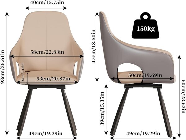 Otočné židle – jídelní židle – kuchyňské židle – židle s područkami – sada 2 kusů