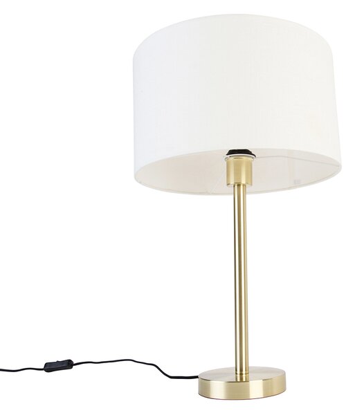 Klasická stolní lampa mosazná s bílým stínítkem 35 cm - Simplo