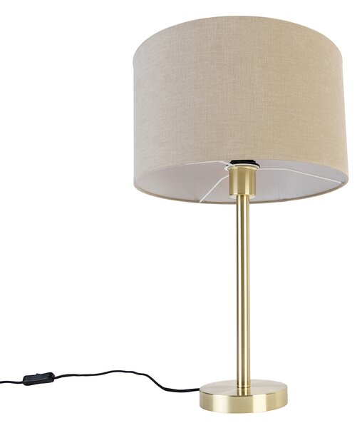 Klasická stolní lampa mosazná s hnědým odstínem 35 cm - Simplo