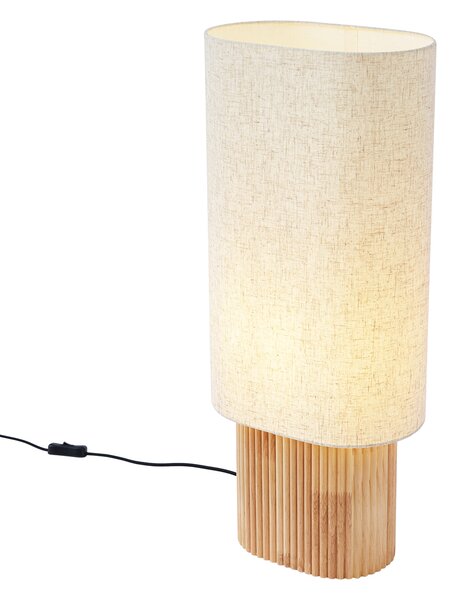 Japandi stojací lampa dřevěná s lněným stínidlem 70 cm - Lamel