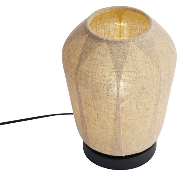 Japandi stolní lampa černá s béžovým lněným stínidlem 21,5 cm - Nami
