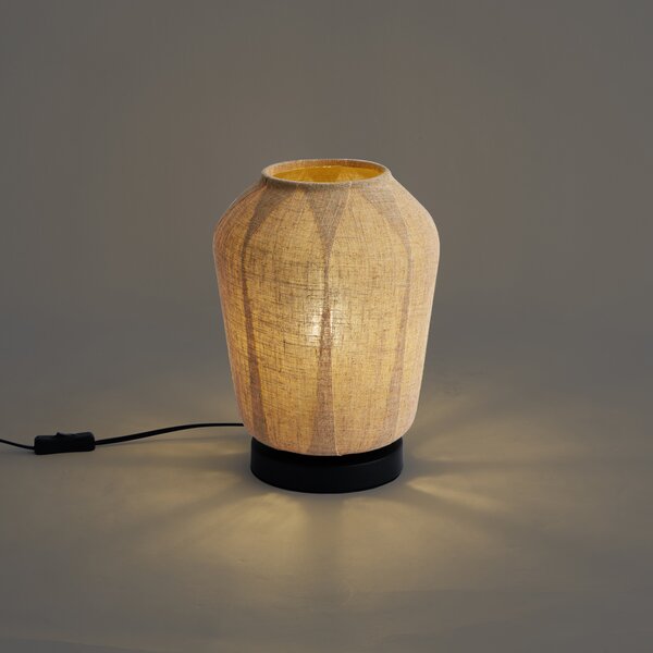 Japandi stolní lampa černá s béžovým lněným stínidlem 21,5 cm - Nami