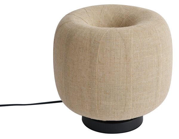 Japandi stolní lampa černá s béžovým lněným stínidlem 27cm - Nami