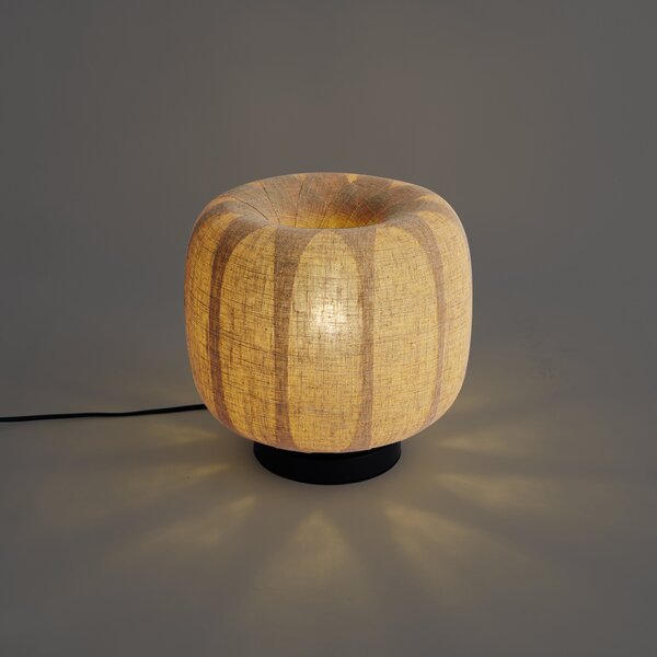 Japandi stolní lampa černá s béžovým lněným stínidlem 27cm - Nami