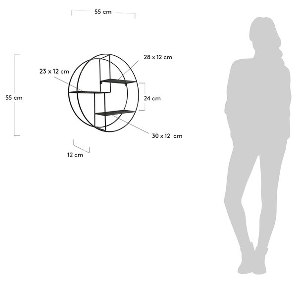 Černá kovová nástěnná police Kave Home Across 55 cm