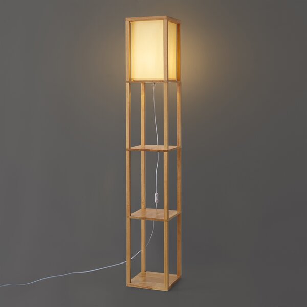 Moderní stojací lampa dřevěná s béžovým stínidlem - Stojan