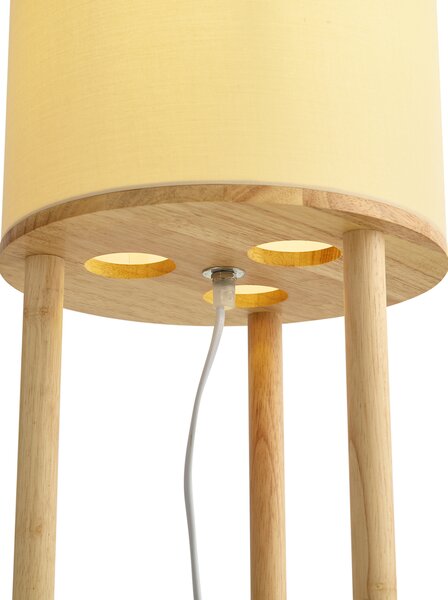 Moderní stojací lampa dřevěná s béžovým stínidlem - Stojon