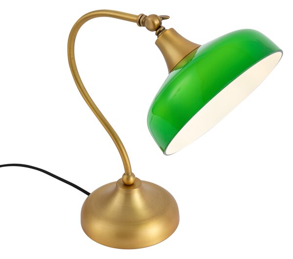 Klasická stolní lampa bronzová se zeleným opálovým sklem - Clerk